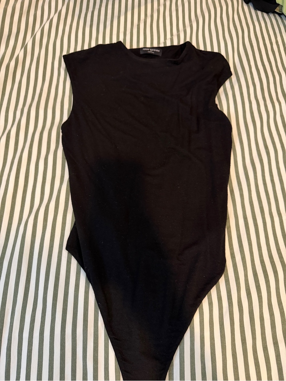 naked wardrobe Black Sleeveless Crewneck Bodysuit